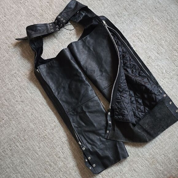 Genuine LeatherBlack Leather Chaps with Quilted Lining